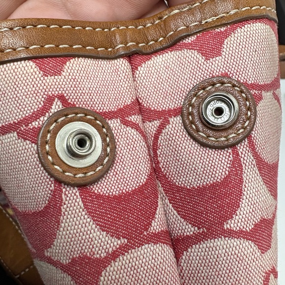 COACH Signature Logo Red and Brown Tote - Picture 13 of 16